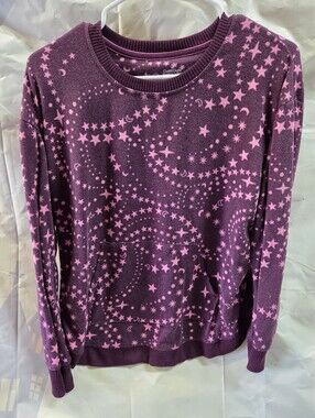 Cuddl Duds Purple Sweatshirt with Pink Star & Moon Print